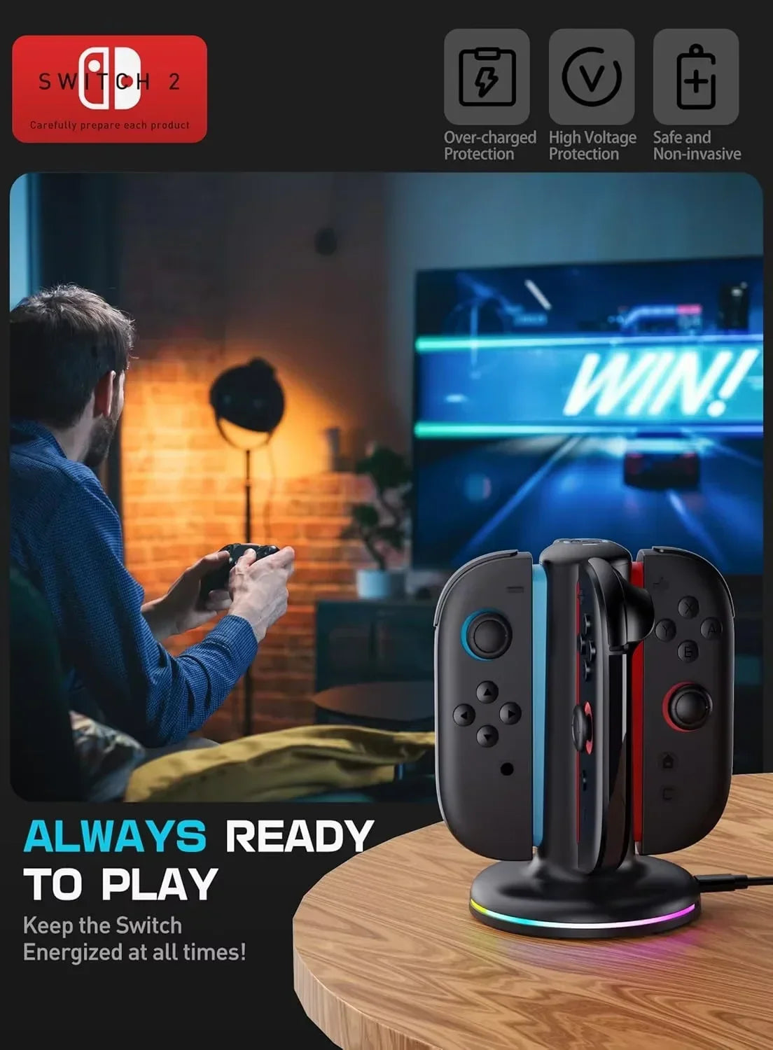 Fast Charging Dock 4-In-1 Charger Station For Switch 2 Joy Con Accessories Switch2 Joycon Controller Stand