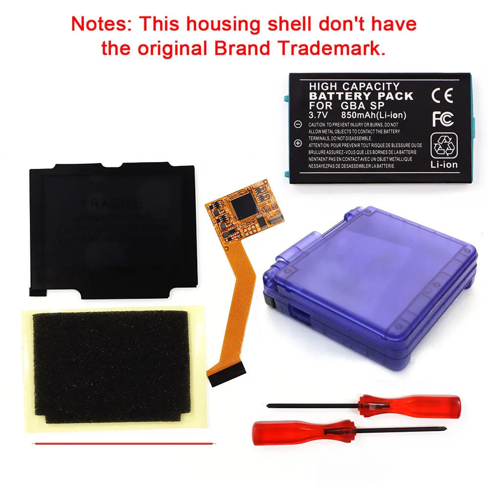 GBA SP V2 IPS Backlight LCD Kit with Battery Pack and Shell