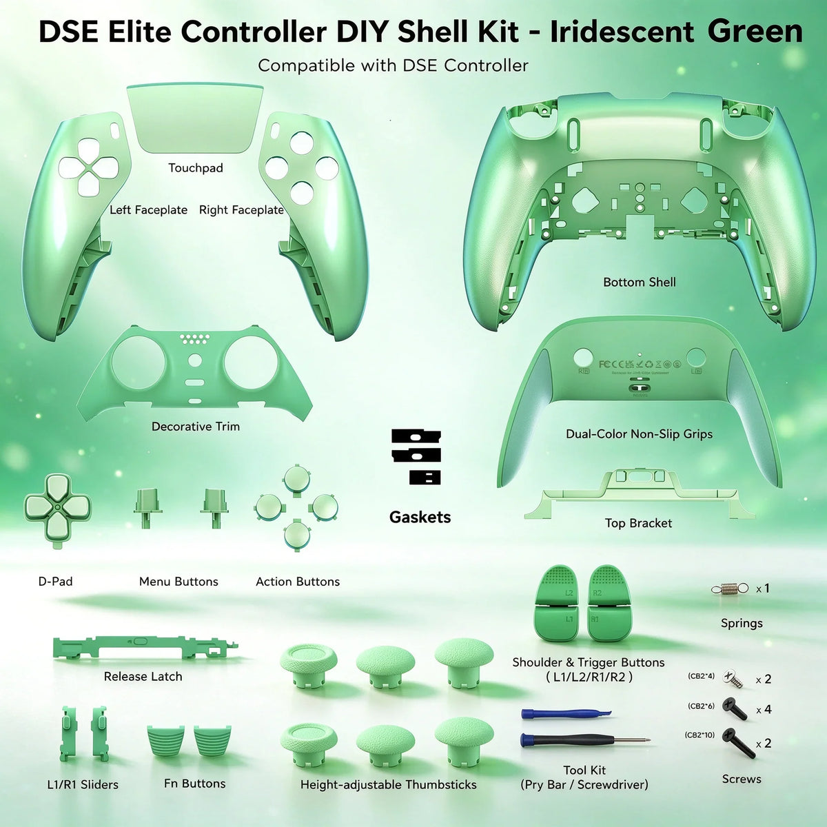 Suitable for PS5 Edge controller full-wrap shell, with buttons, touchpad cover, joystick cap, shoulder buttons, FN button, HOME
