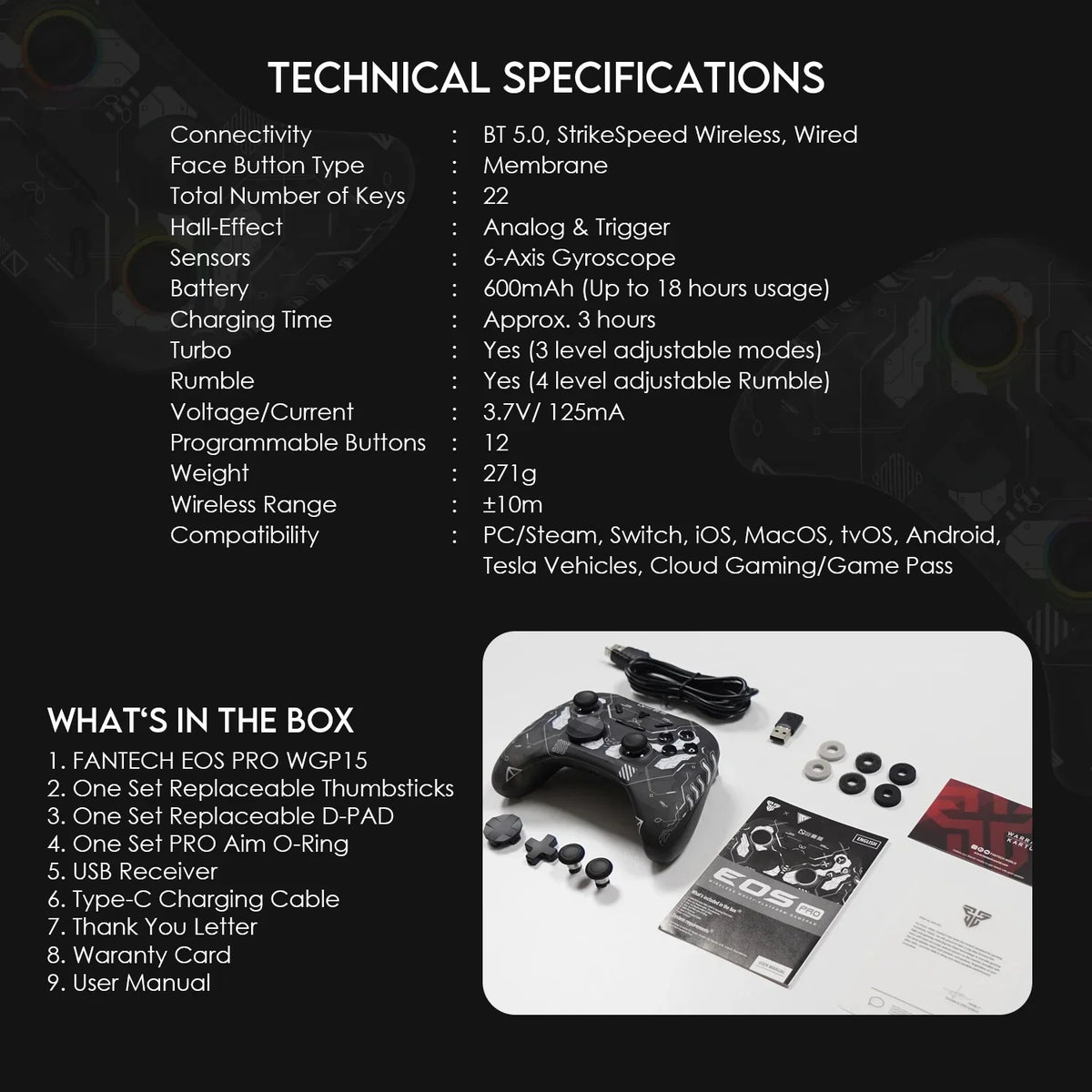FANTECH EOS PRO WGP15 Hall Effect Gamepad for PC Switch iOS