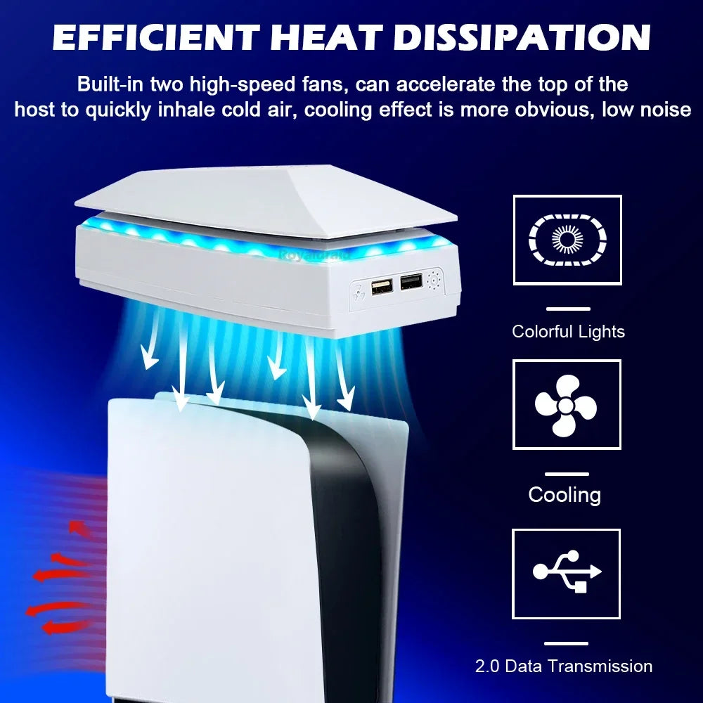 Top Cooling Fan for PS5 PRO Top Cooling System Game Cooler Stand Dust-proof Upper RGB Cooling Fan for PS5 PRO Gaming Console