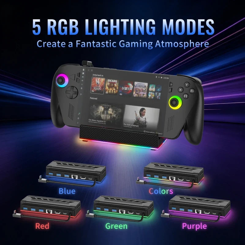 Controller Stand Extension Dock 4k 120hz Video Out 2 1 1000mbps Lan Port 100w Usb C Pd Rgb Dock Station For Rog Ally Steam Deck