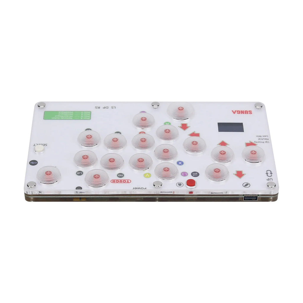SUNGA 17-Botton Mini Arcade Controller Fight Stick Gaming Controller with Screen for Hitbox PC/PS4