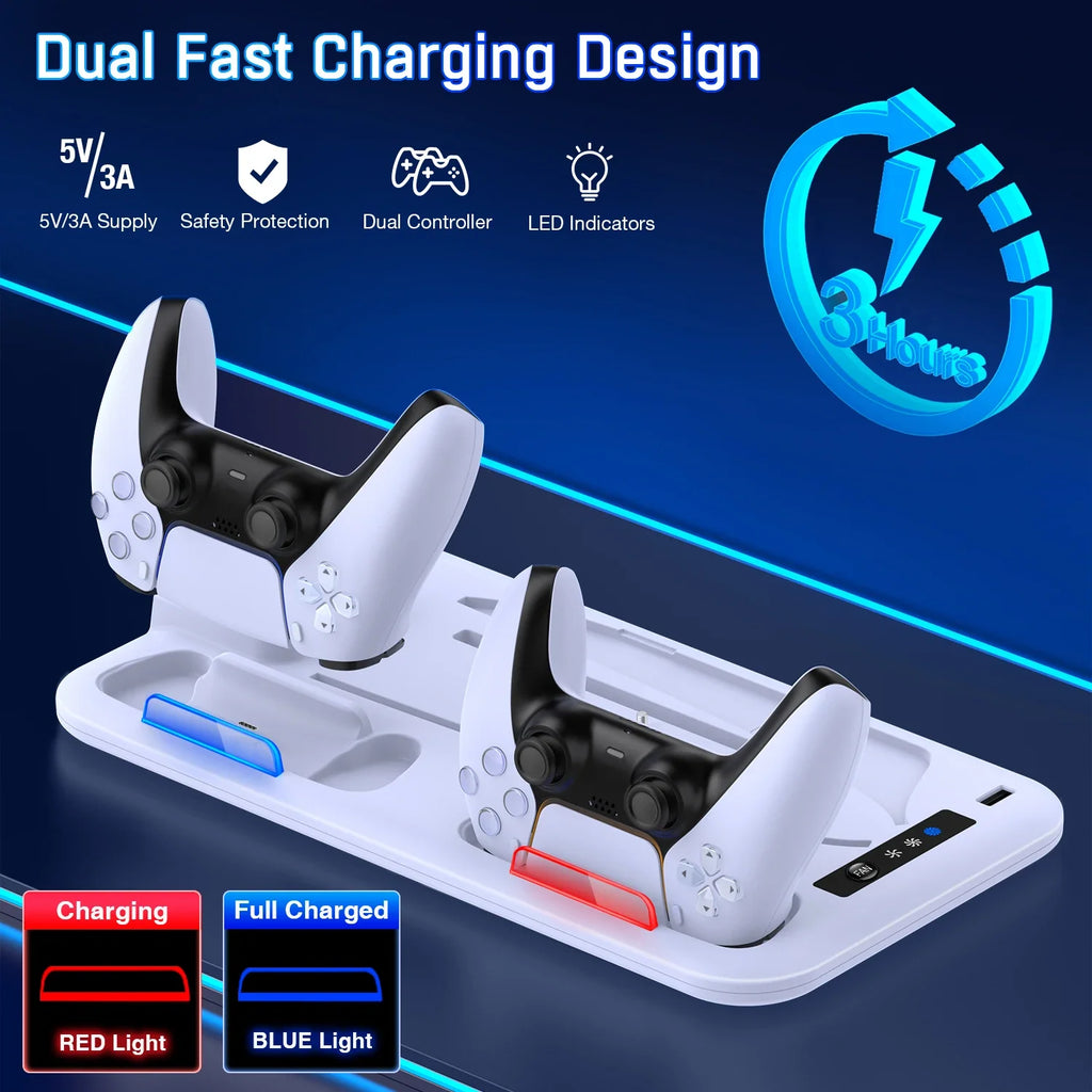 DinoFire For PS5 Slim Disc/Digital Fast Gamepad Charging Cooling Stand Vertical Cooling Station For PlayStation 5