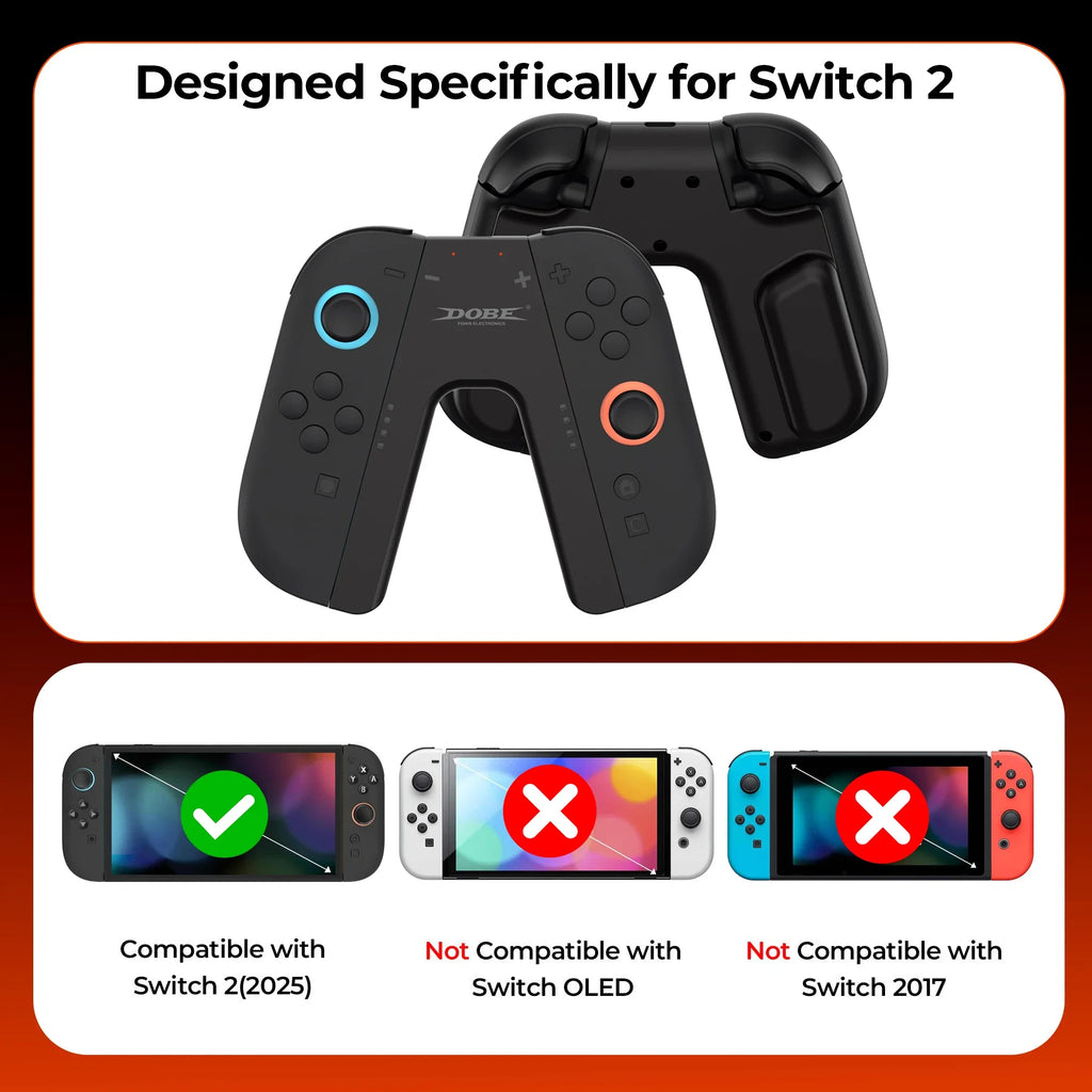 DOBE Charging Grip for Nintendo Switch 2 Controller - Ergonomic Handle with Type-C Charging, Play While Charging, Official Store