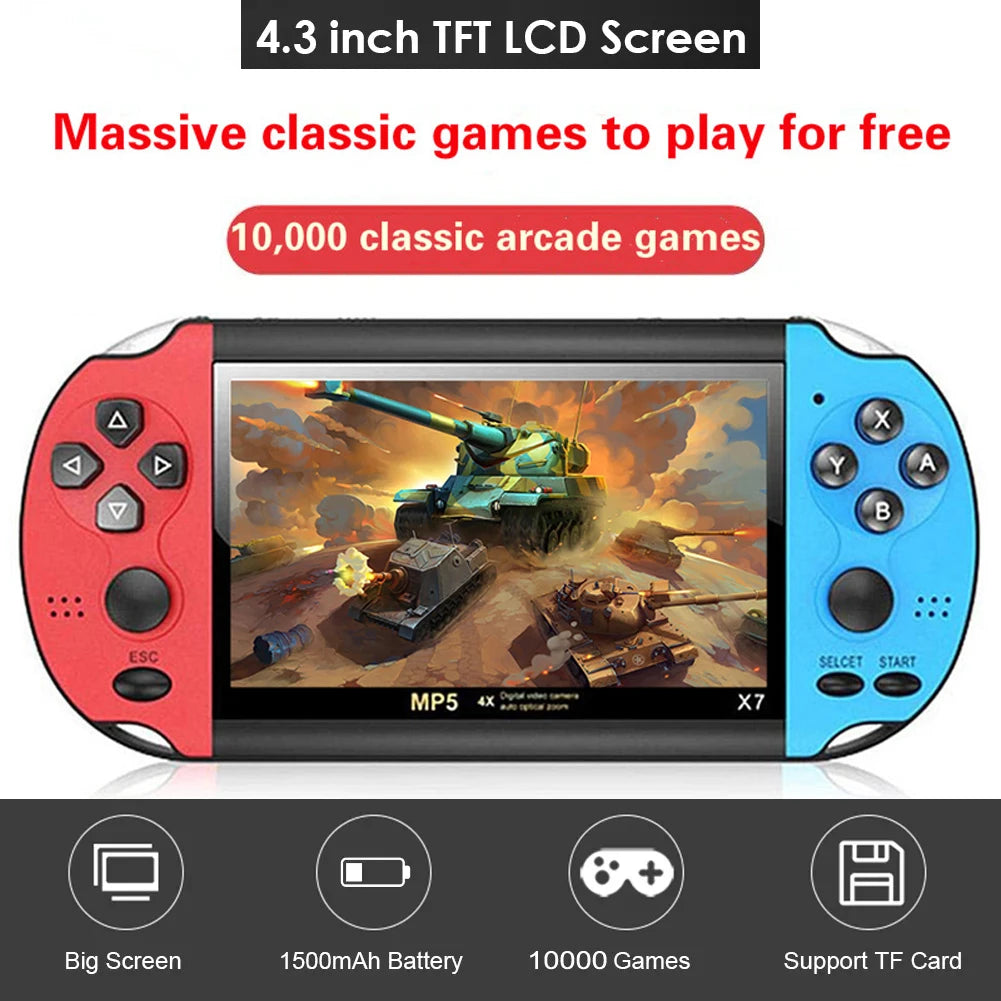 X7 Handheld Retro Console with 4.3-Inch Screen and 1,000 Games