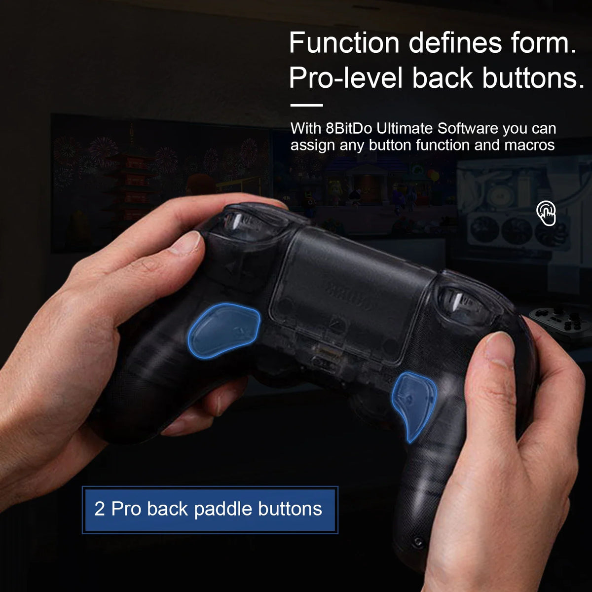 8BitDo Pro 2 Bluetooth Controller Gamepad Handle for Nintendo Switch 2, PC, Mac Transparent Black Edition)