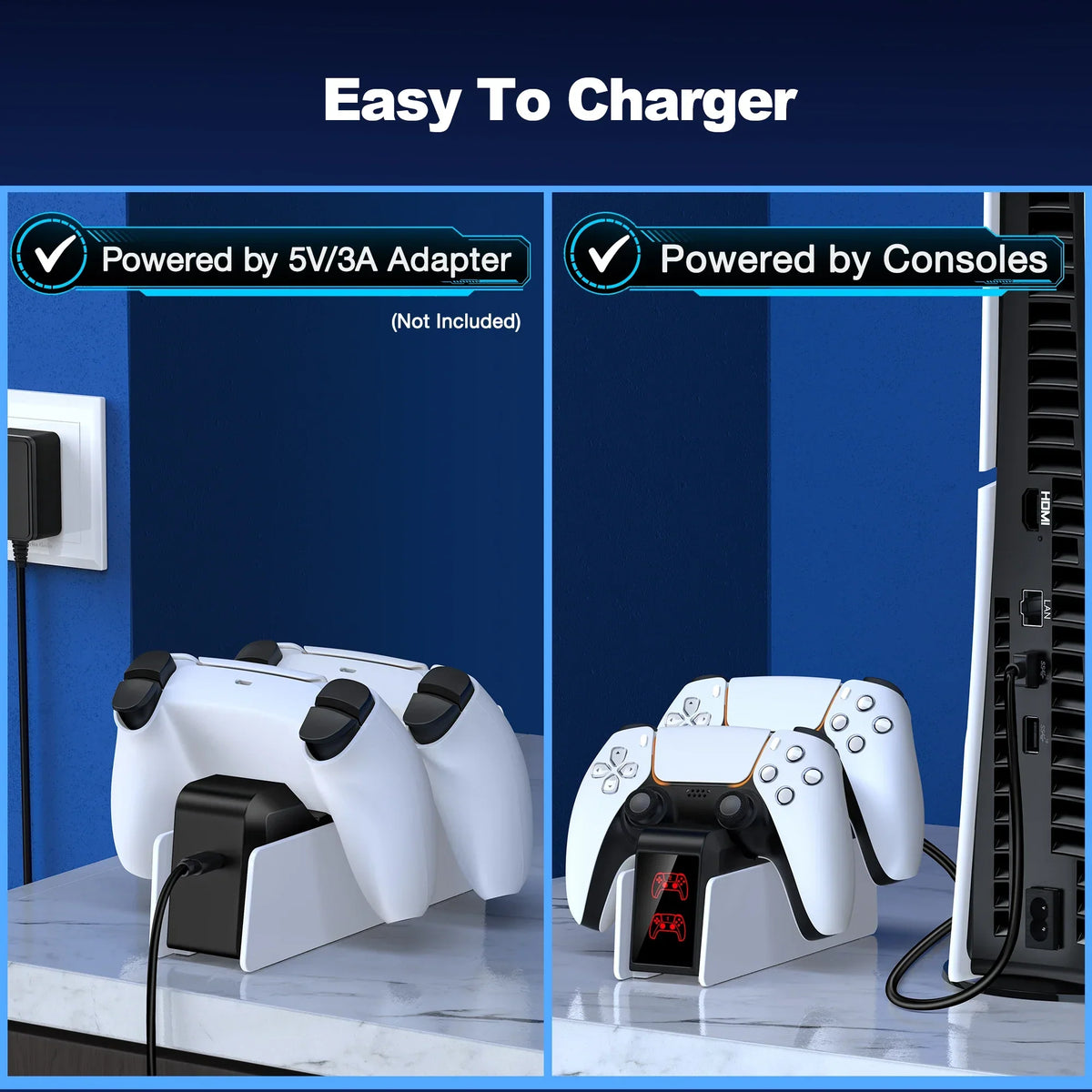 FC400 PS5 Controller Charger  LED light Dual Stand Charger Dock PS5 Controller Charging Station Accessories for PlayStation 5