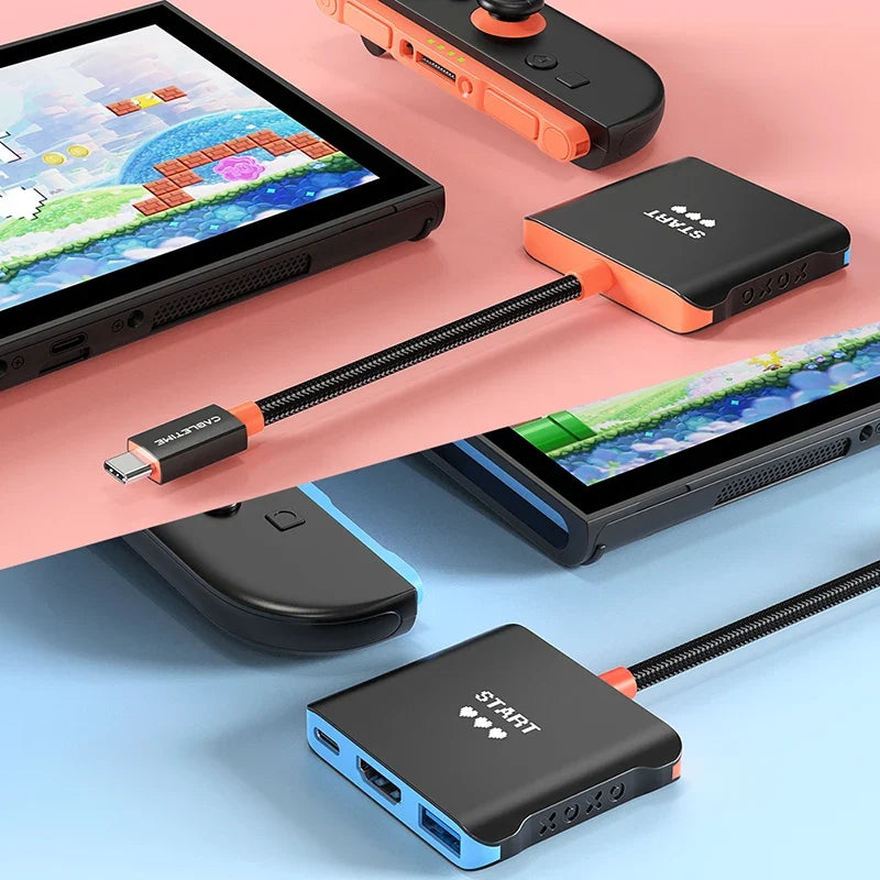 CABLETIME 3 in 1 USB C Hub for Nintendo Switch 2/Steam Deck 4K144Hz PD100W 5Gbps Portable TV Dock Station with Switch Port