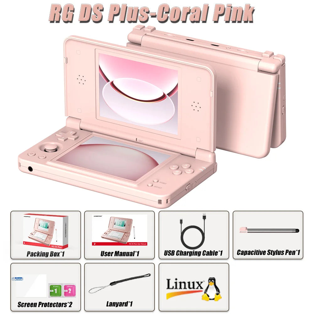 Anbernic RG  DS Plus Retro Handheld Game Console Dual Screen 4.3 Inch IPS RK3568 Linux 1GB RAM 16GB TF WiFi Bluetooth 4000mAh