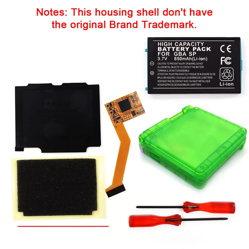GBA SP V2 IPS Backlight LCD Kit with Battery Pack and Shell