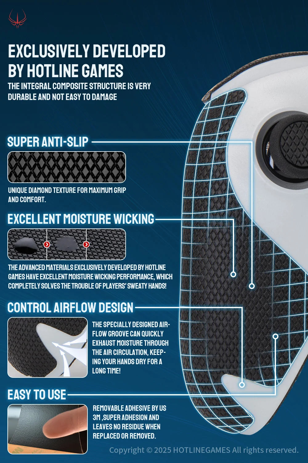 HOTLINE GAMES 2.0Plus Controller Grip Tape Compatible With 8BitDo Ultimate 2 Wireless Gaming Handle, Non-Slip, Moisture Wicking