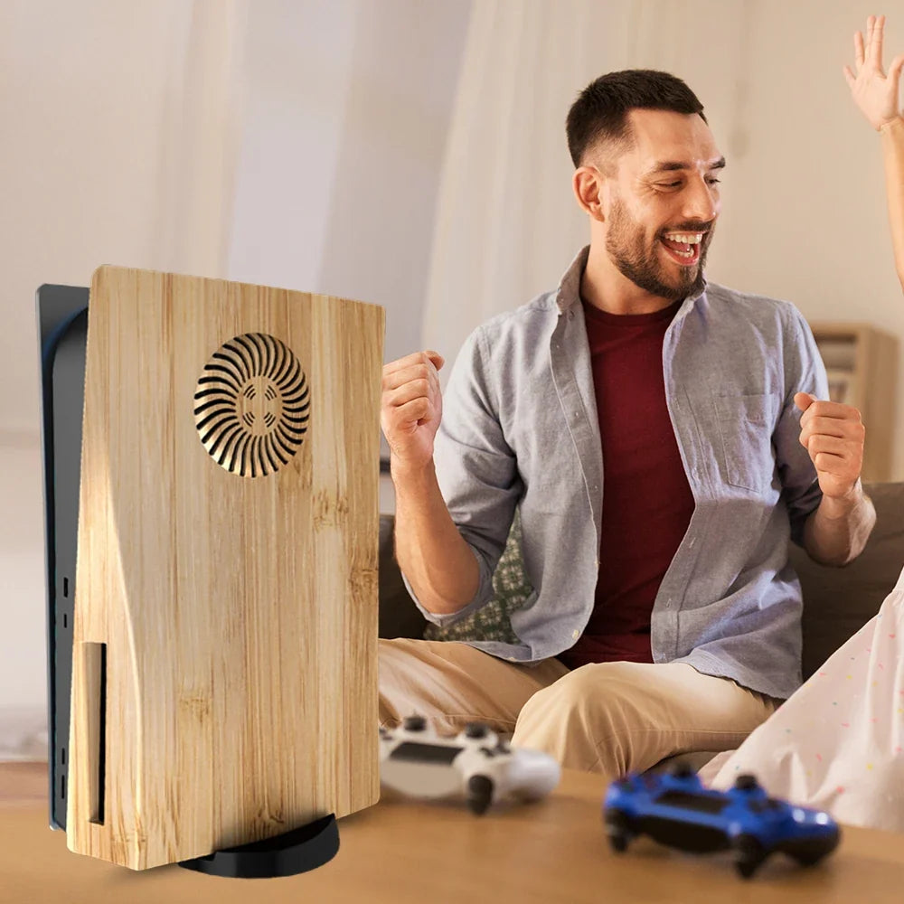 Disc Edition Wood Color Faceplate with Cooling Vents for PS5 Anti-Scratch Dustproof Protective Cover Plates ABS Case