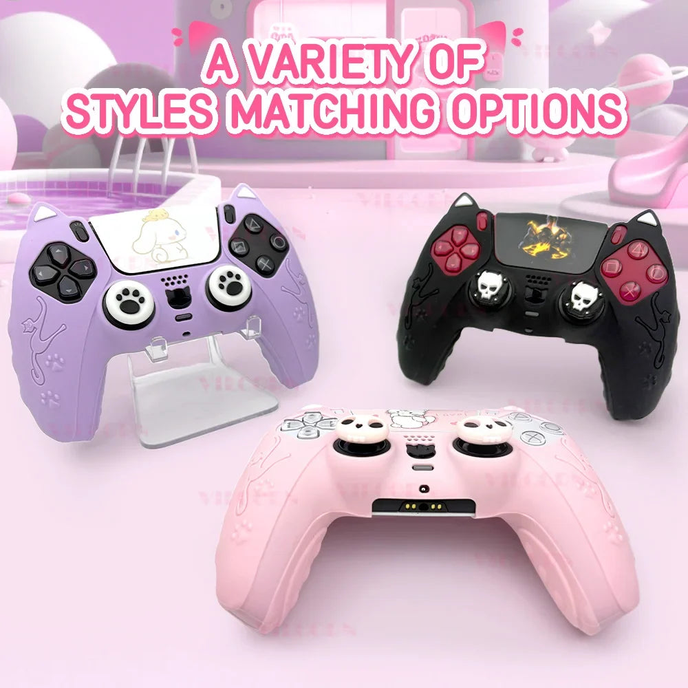 Cute Protective Silicone For PS5 Controller Skin Anti-Slip Cover For PS5 DualSense with 2pcs Joysticks Thumb Caps Halloween Gift