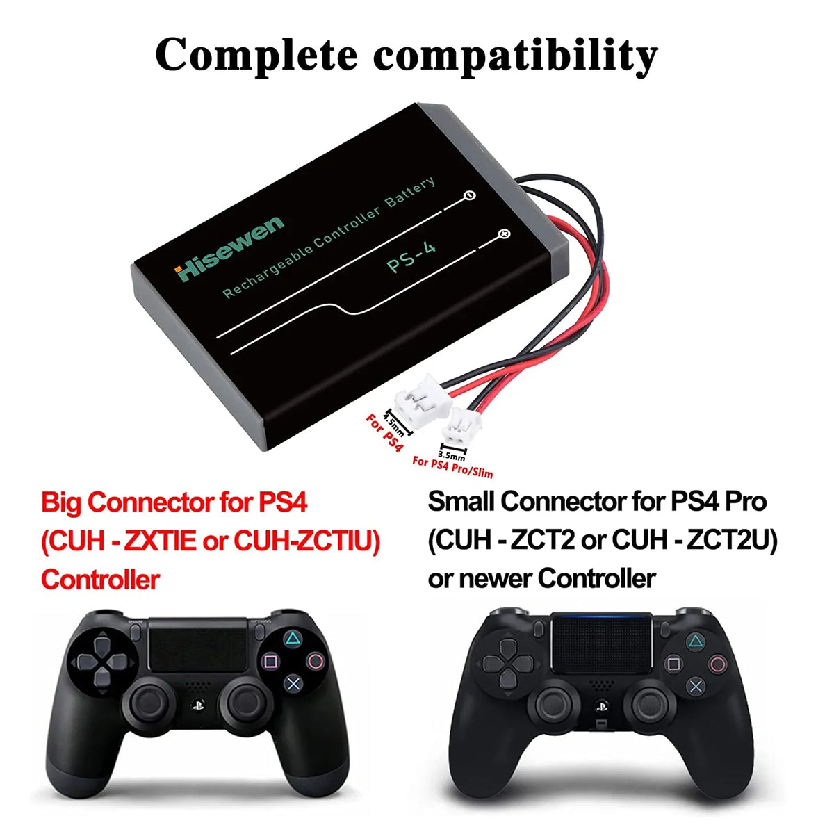 Hisewen 2000mAh PS4 Controller Battery for DualShock 4 V1/V2