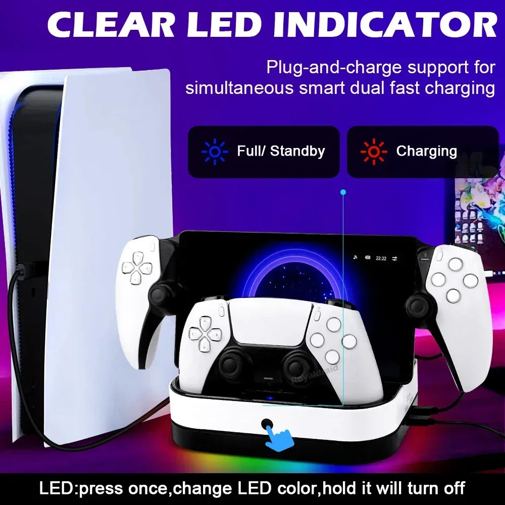 For PS5 Controller Charger Stand LED Indicator & RGB Light Dual Charging Dock for PS5 Controller & PS Portal Games Accessori