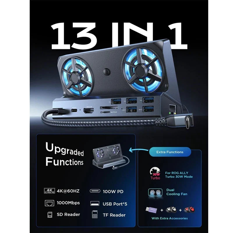 13-in-1 Docking Station for Steam Deck OLED, ROG Ally, Legion Go
