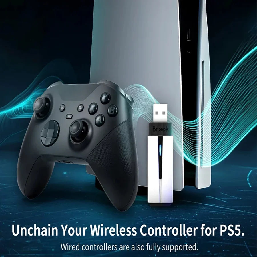Brook Wingman P5 Unchain PS5 USB Adapter, Wired/Wireless Fighting Stick Controller Convertor for PS5/PS4/PC (X-Input)