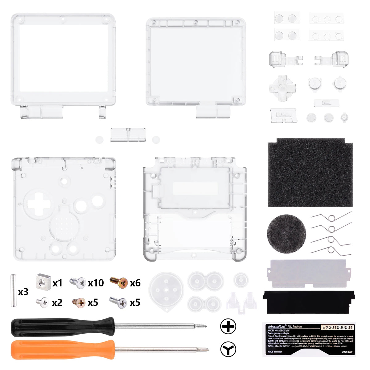 eXtremeRate Custom Replacement Housing Shell for Gameboy Advance SP (GBA SP) - Clear Series