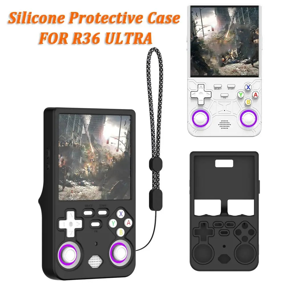 Silicone Protective Case Anti-Scratch Shockproof Game Console Cover with Lanyard Sleeve Shell for R36 Ultra