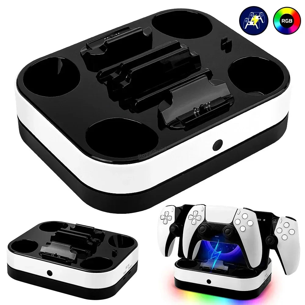 For PS5 Controller Charger Stand LED Indicator & RGB Light Dual Charging Dock for PS5 Controller & PS Portal Games Accessori