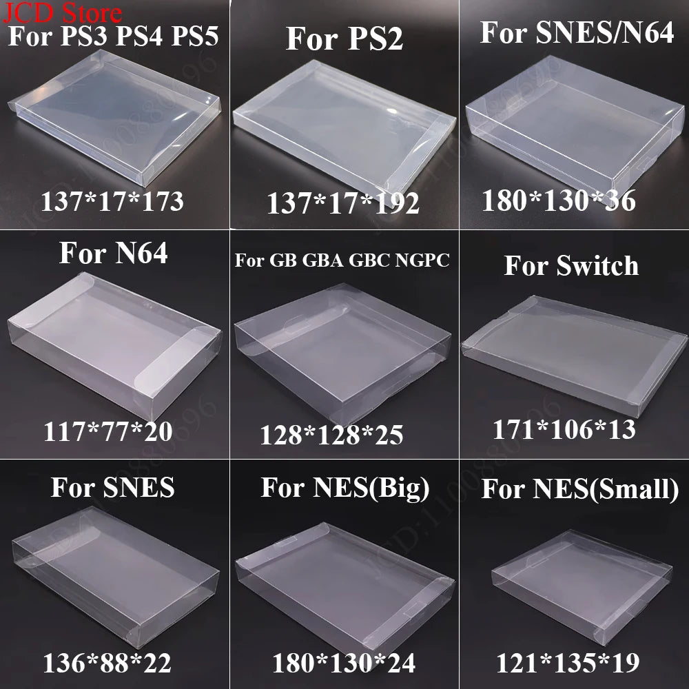 5PCS Clear Transparent Game Cartridge Box Case CIB Games Plastic PET Protector For N64 NES SNES GB GBA GBC NGPC Switch PS2/3/4
