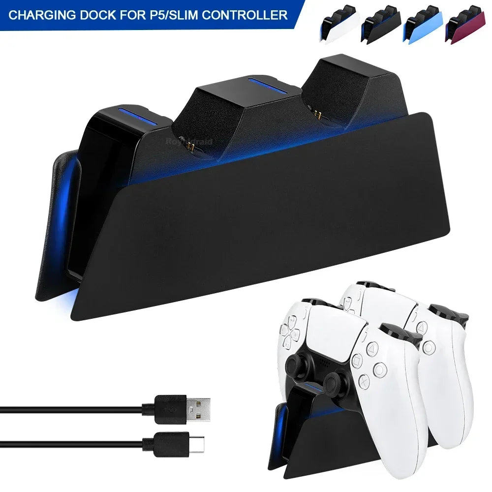 5 COLORS For PS5 Controller Charging Dock Dual Fast Charger Station for PS5 Type-C & PS5 Edge Game Controller w LED Indicator