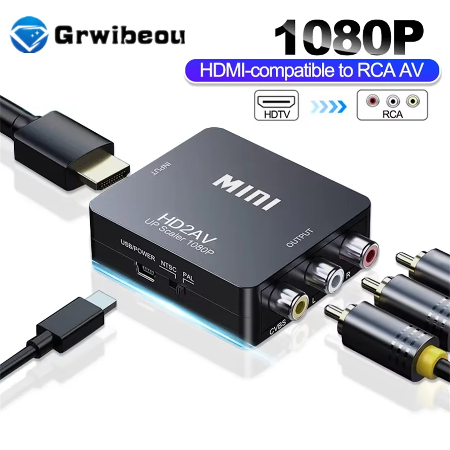1080P HDMI-compatible to RCA AV Adapter RCA AV to HDMI-compatible CVSB LR Video Composite AV Scaler Converter for PC TV Xbox PS3