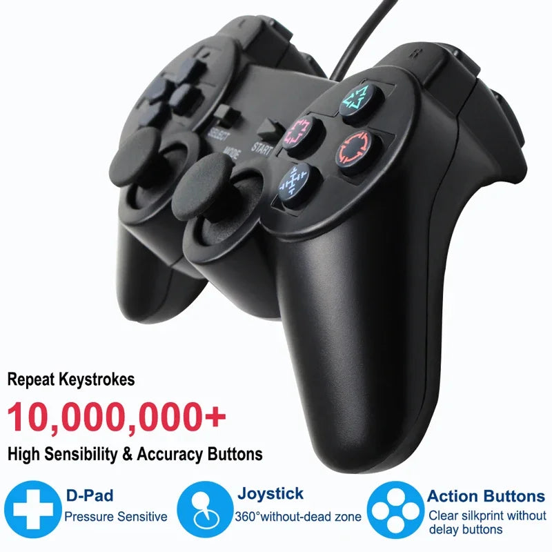 Transparent Wired Controller for PS2 and PS1, Vibration Gamepad