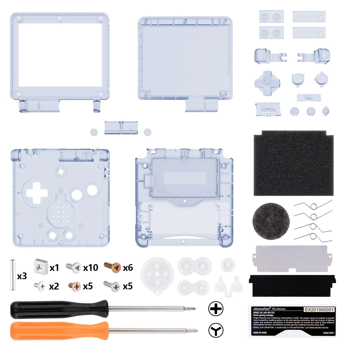 eXtremeRate Custom Replacement Housing Shell for Gameboy Advance SP (GBA SP) - Clear Series
