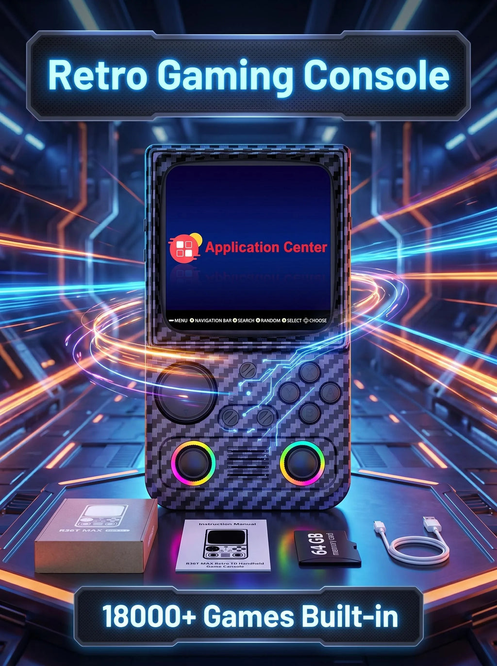 R36T MAX Retro Handheld Console, 18000+ Games, 4-Inch IPS