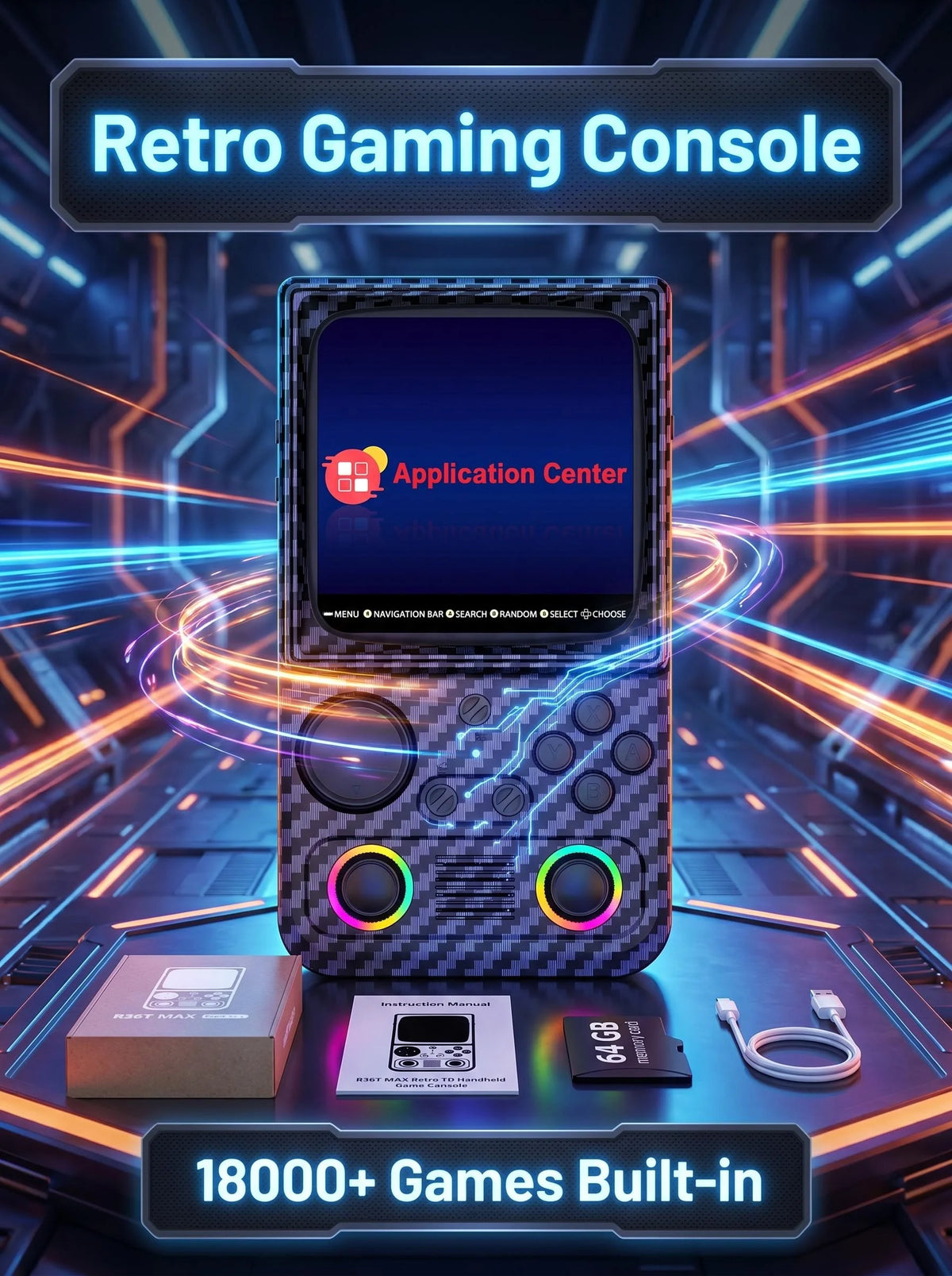 R36T MAX Retro Handheld Console, 18000+ Games, 4-Inch IPS