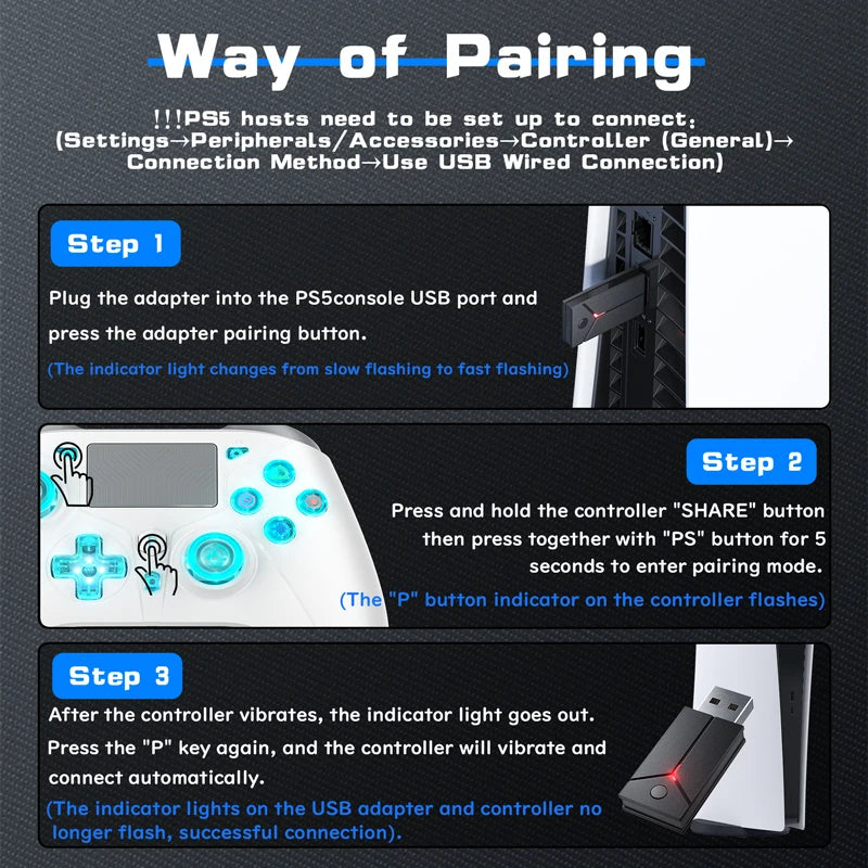 Controller For PS5/PS4/PS3/Steam/PC RGB Wireless Control Joystick Hall Linear Trigger Gamepad Turbo Dual Vibration Game Remote