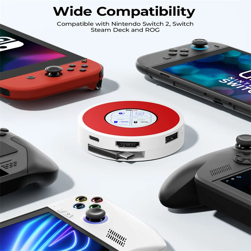 SIWIQU TV Dock Station for Nintendo Switch 2 & Switch 1/ROG Ally/Steam Deck,Smart TFT Status Display,8K@60Hz HDMI, Max 100W PD