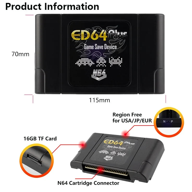 340 in 1 Game Card for ED64 Plus 64 Bit  with Retail Box For N64 Video Game Console NTSC and PAL Game Cartridge