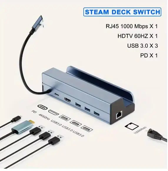 6-in-1 Steam Deck Dock, 4K HDMI 2.0, Ethernet, 3x USB 3.0, PD 60W