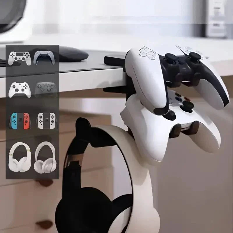 3-in-1 Headset & Controller Stand W/ Adjustable Clamp, Rotating Arm & Cable Management. Gaming Headphone & Controller Holder