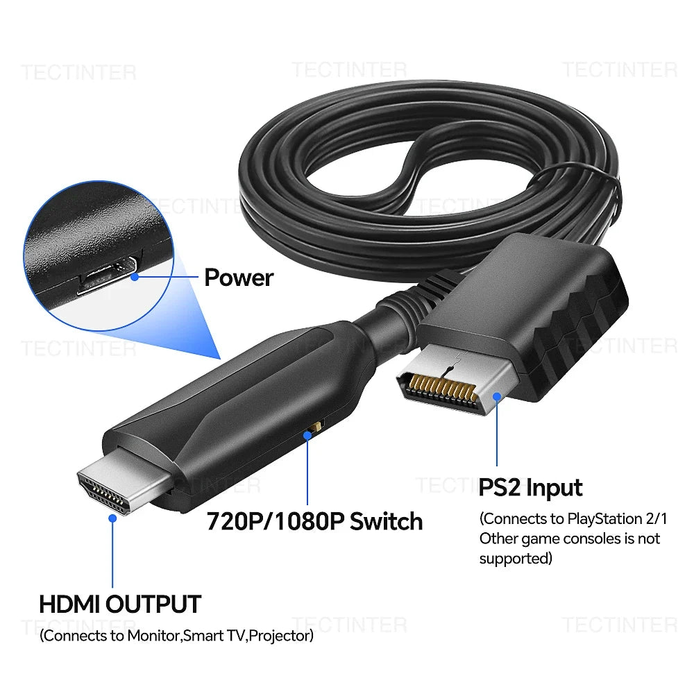 PS2 HDMI Converter Adapter 1080P for PS1/PS2 HDTV Display