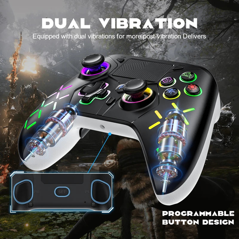 Controller For PS5/PS4/PS3/Steam/PC RGB Wireless Control Joystick Hall Linear Trigger Gamepad Turbo Dual Vibration Game Remote
