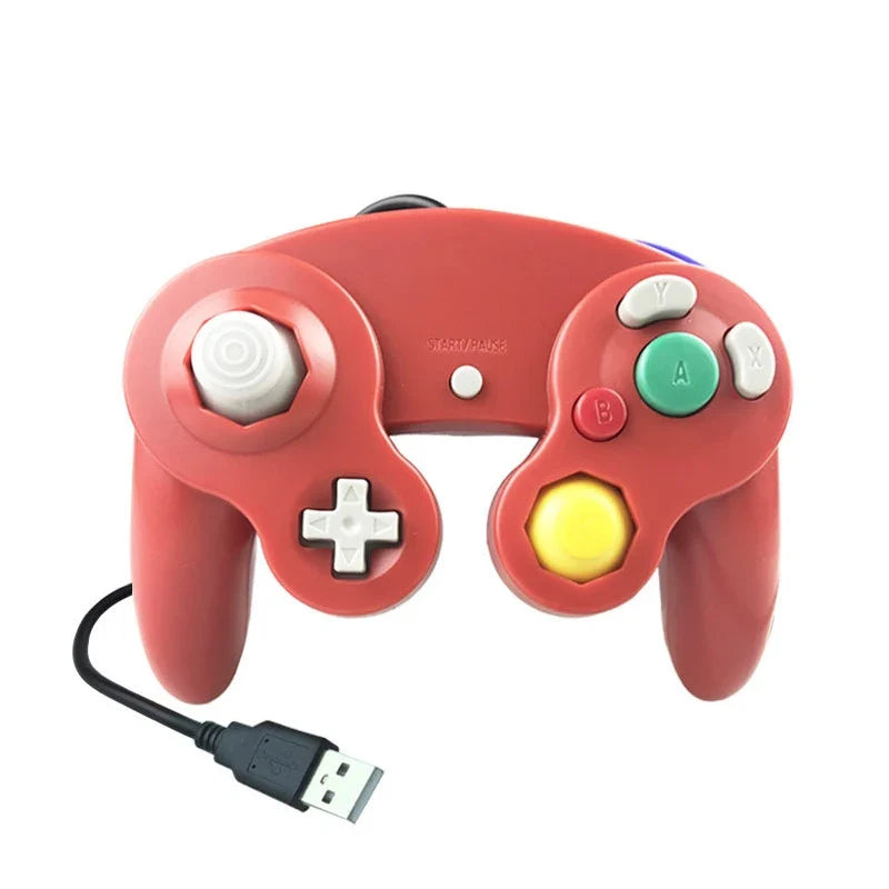 Transparent USB Wired NGC Gamepad Joystick, Clear Blue & Red