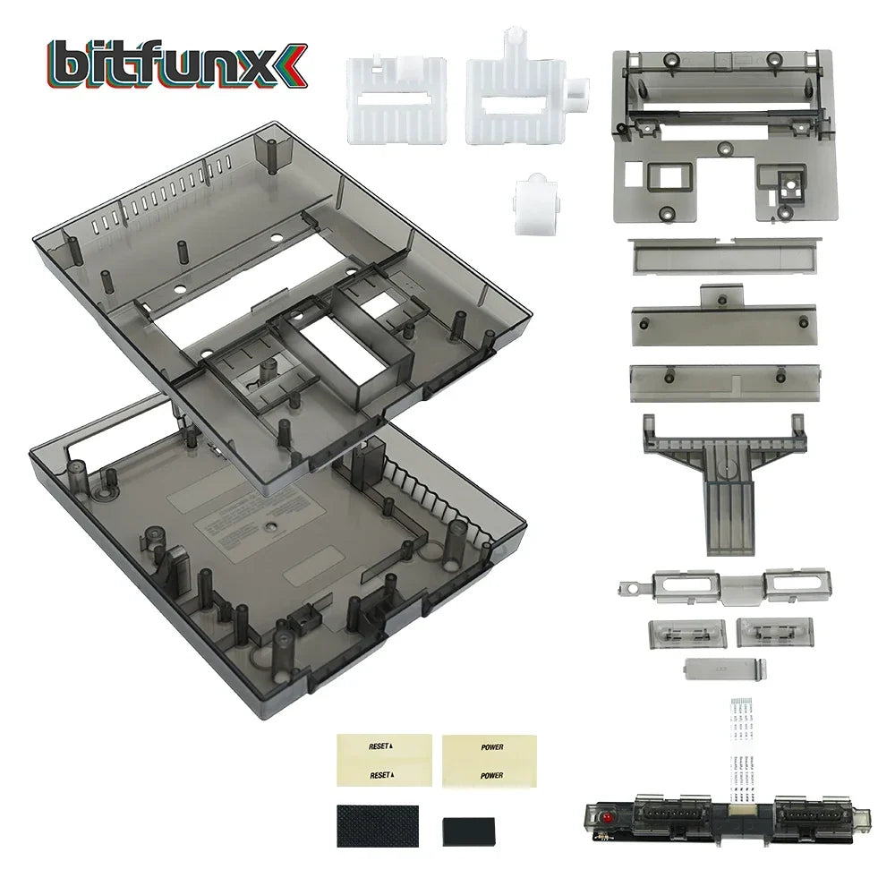 Bitfunx SNES Replacement Shell Transparent Case for Nintendo SNES SFC US Version Retro Gaming Consoles Translucent Black