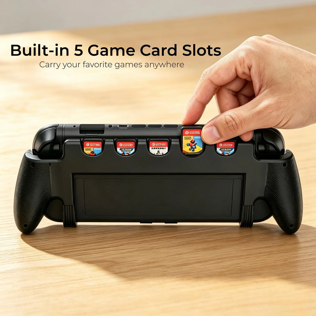 Ergonomic Grip Handle for Switch 2 with Game Card Slots Kickstand Compatible Protective Handheld Holder Comfortable Long Play