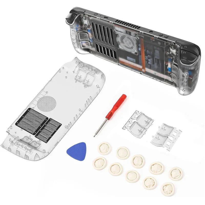 For SteamDeck Hard Shell Back Cover Transparent Cooling ABS+PC Case with Installation Kit Drop-proof Heat-dissipating Dust-proof
