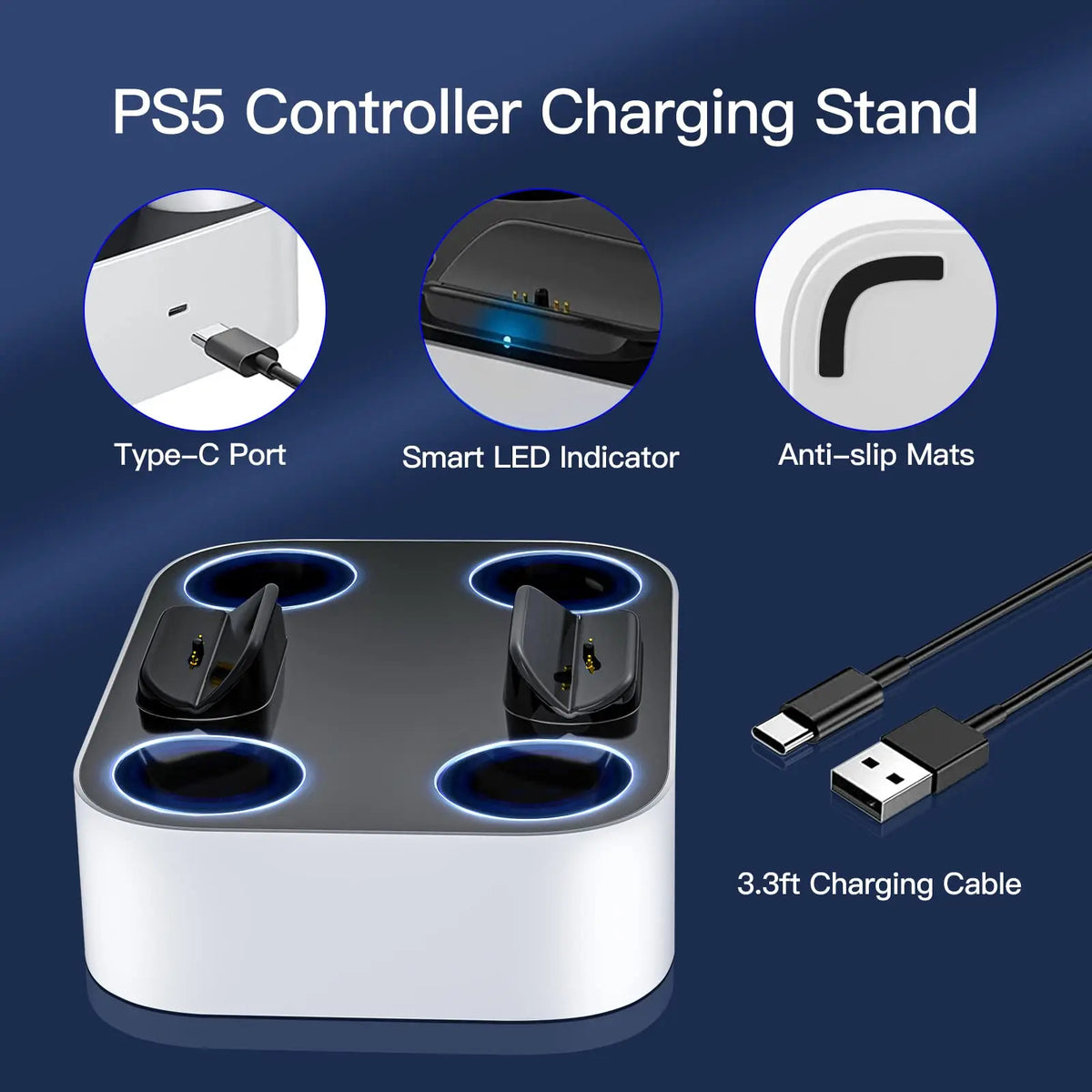 PS5 Controller Charger Station for Playstation 5 Dual for for DualSense Edge Control Fast Charging Dock Stand with Cable