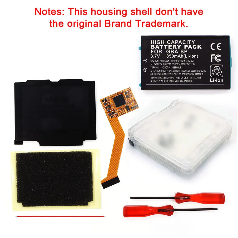 GBA SP V2 IPS Backlight LCD Kit with Battery Pack and Shell