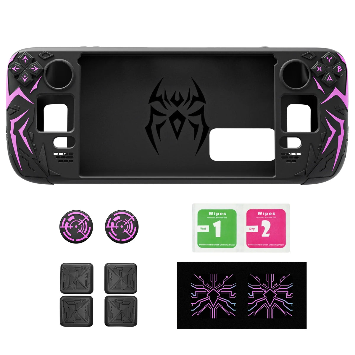 PlayVital Cyber Spider Silicone Case for Steam Deck OLED/LCD, Anti-Slip Grip Cover with Back Button Enhancements,Protective Skin
