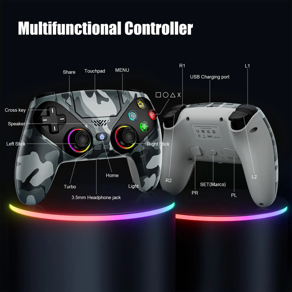 Wireless Controller for PS5 with Hall Effect Triggers