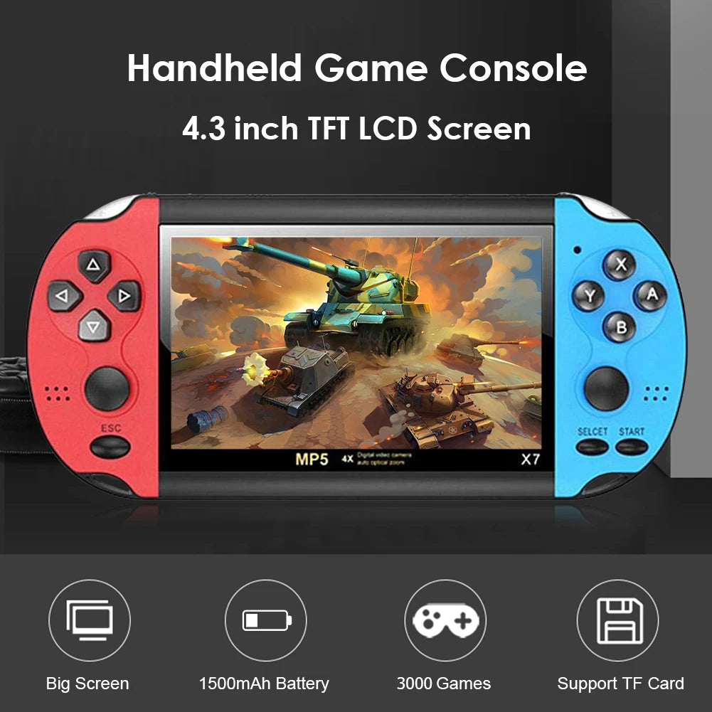 X7 Handheld Retro Console with 4.3-Inch Screen and 1,000 Games
