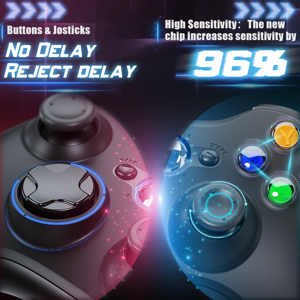 GAMROMBO Game Controller For Xbox 360/Slim/PC Console Wireless/Wired Gamepad W/Ergonomic Grip Upgraded No Drift Gaming Joystick