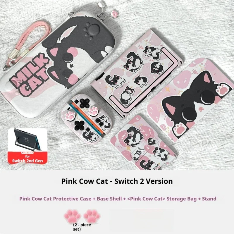 Cute Cat Ns2 Protective Case For Switch Oled Anti Scratch Shockproof Cover 2nd Generation Soft Pink Protective Case Set